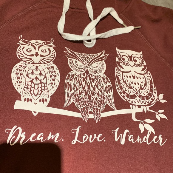 Ardene Burgundy/Wine 3 Owls Hoodie Sweatshirt - size S - Picture 2 of 16
